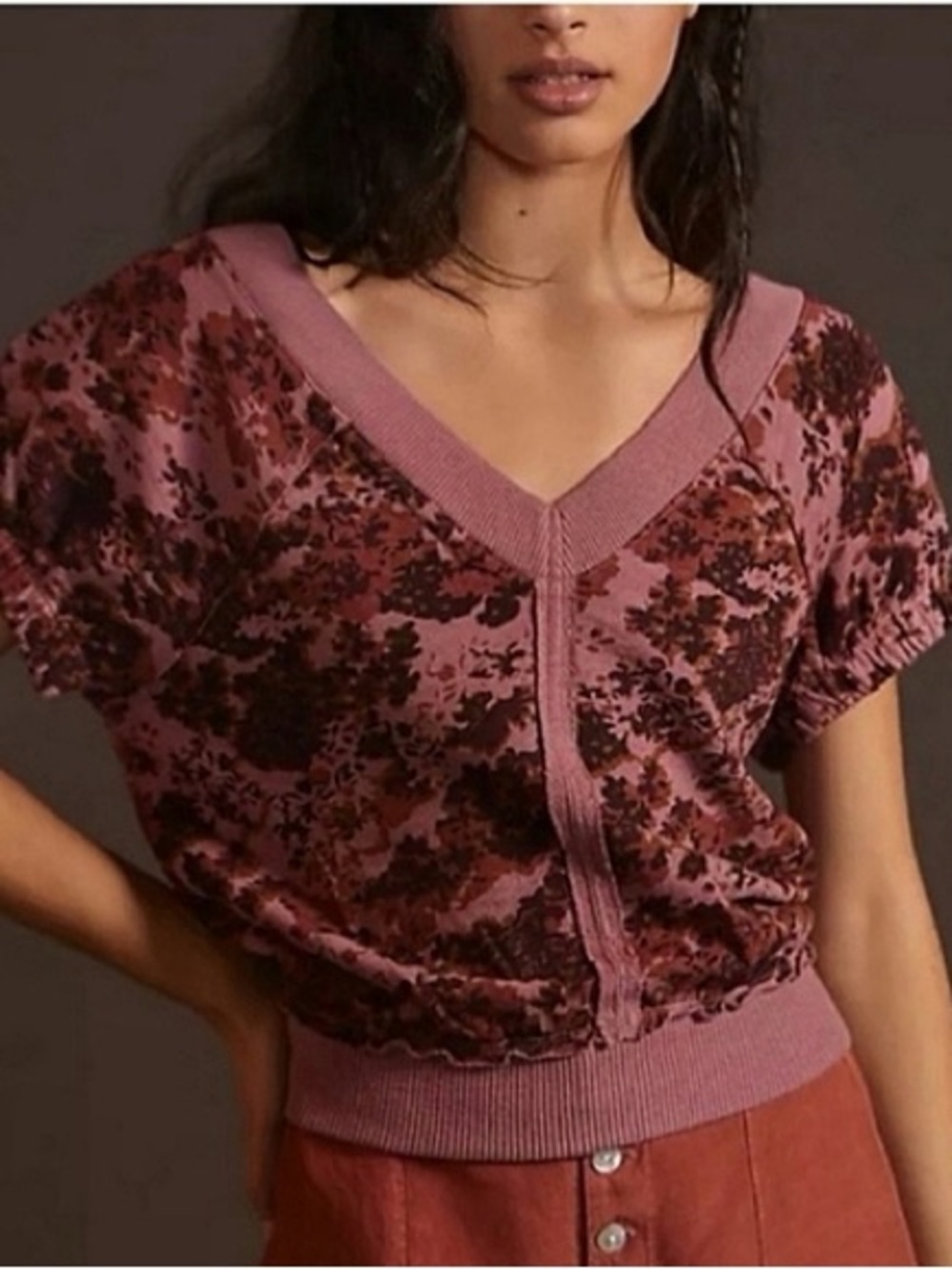 Anthropologie Pilcro Floral Short Sleeve Sweater Top